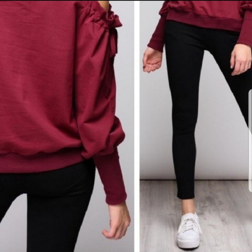 🍒 Cold Shoulder Drawstring Top - Picture 3 of 3